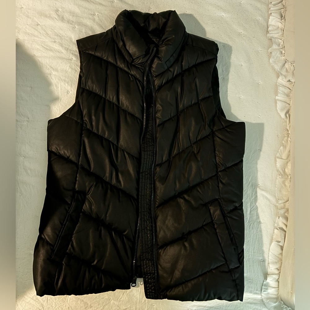 GAP Black Quilted Vest with High Collar